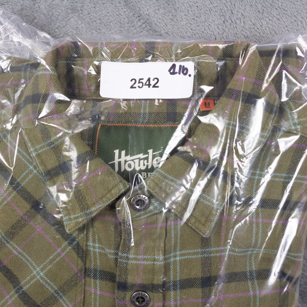 Howler Bros Harkers Flannel Shirt Mens M Green Plaid Cotton‎ Blend Shooter Patch - Picture 11 of 11